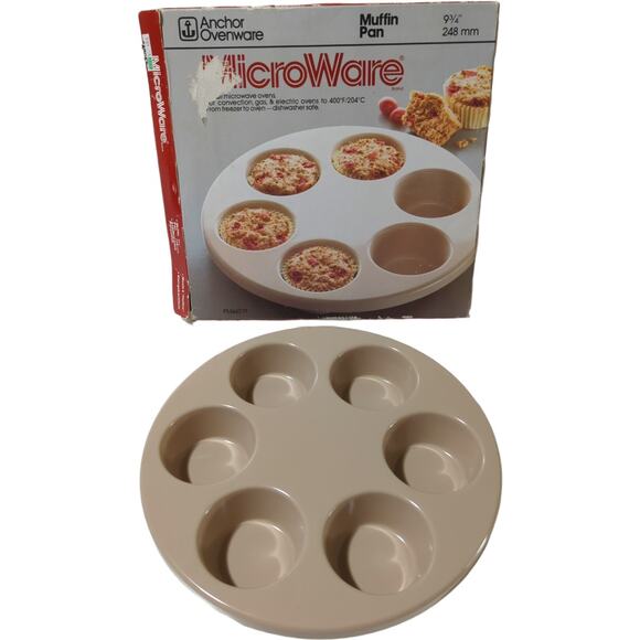ANCHOR HOCKING Ovenware MicroWare Vintage Microwave 6 Muffin Pan 9.75 - Picture 1 of 12